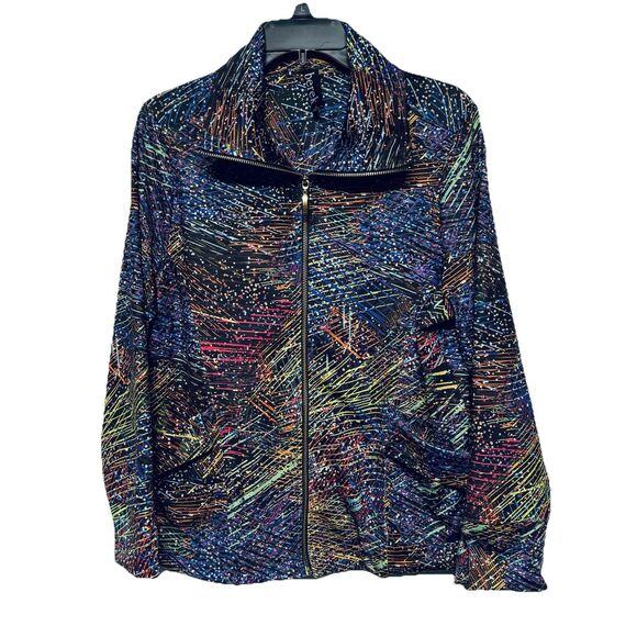 Berek Jacket Women's Size M Geometric Multicolor Artsy Full Zip Mock Neck - Picture 1 of 8